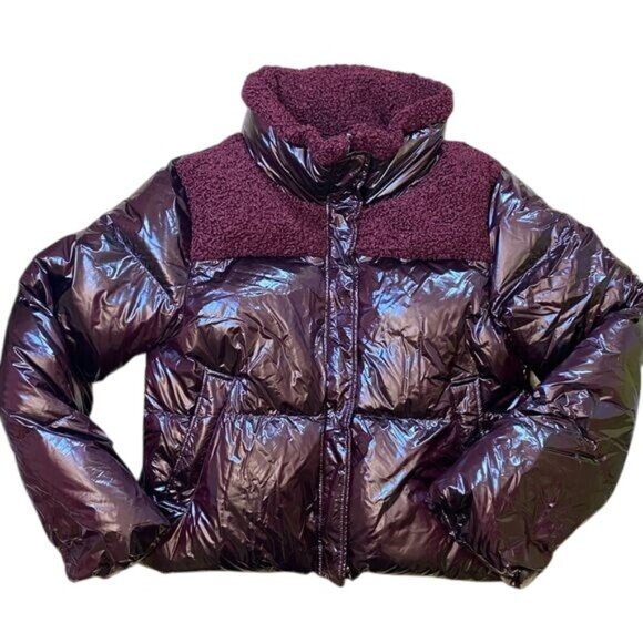 NB Series by Nicole Benisti Down PufferCoat with Shearling Trim in Merlot - Picture 1 of 8